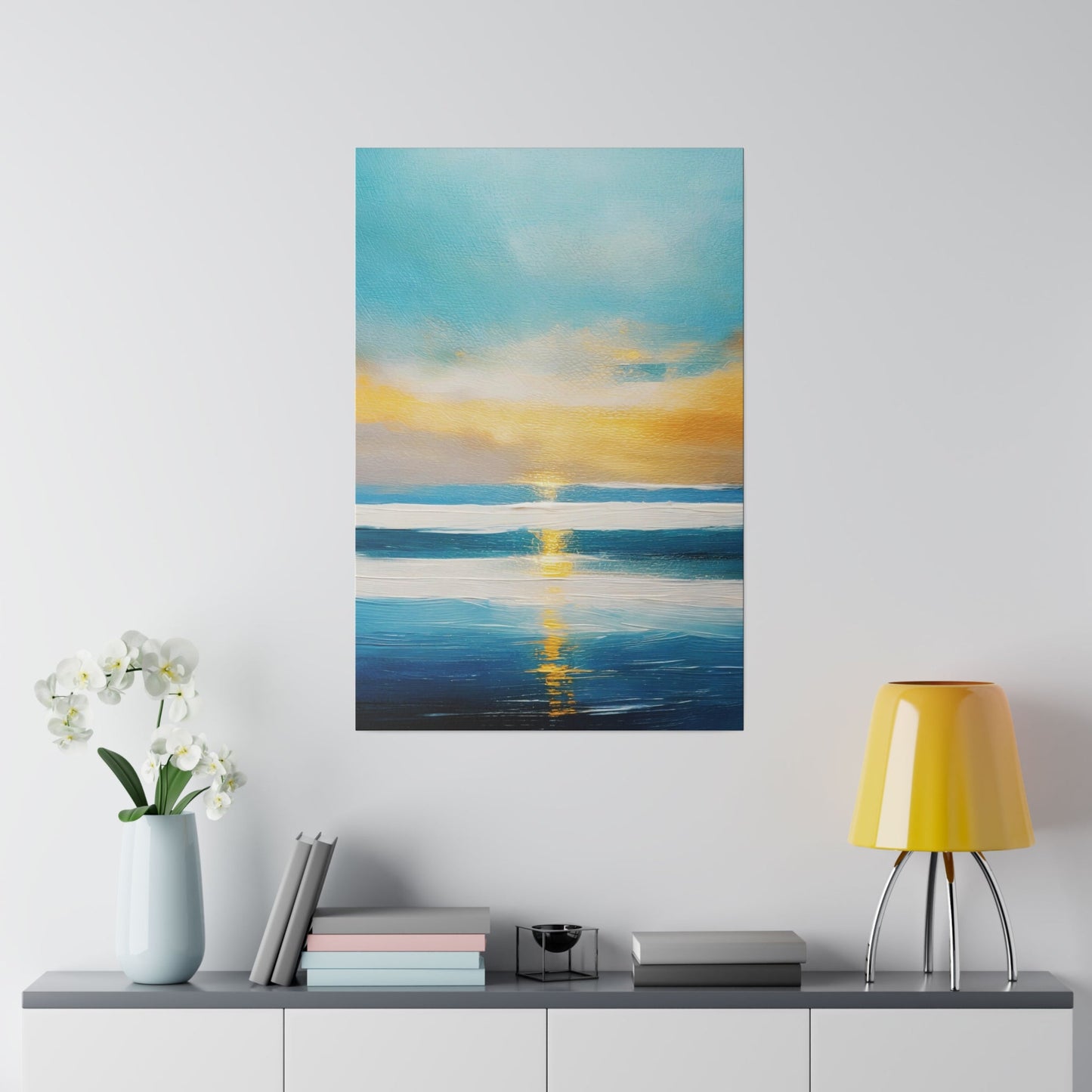 Wall Decor, Giclee Poster Art Print - Blue Ocean and Golden Sunset