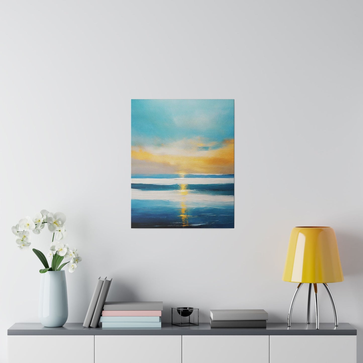 Wall Decor, Giclee Poster Art Print - Blue Ocean and Golden Sunset