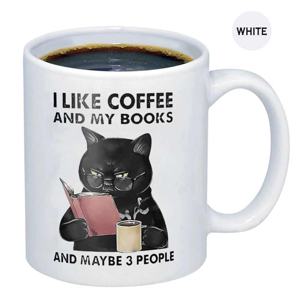 I like Coffee and My Books Cup Cartoon Adult Black Cat Mug Coffee Cup