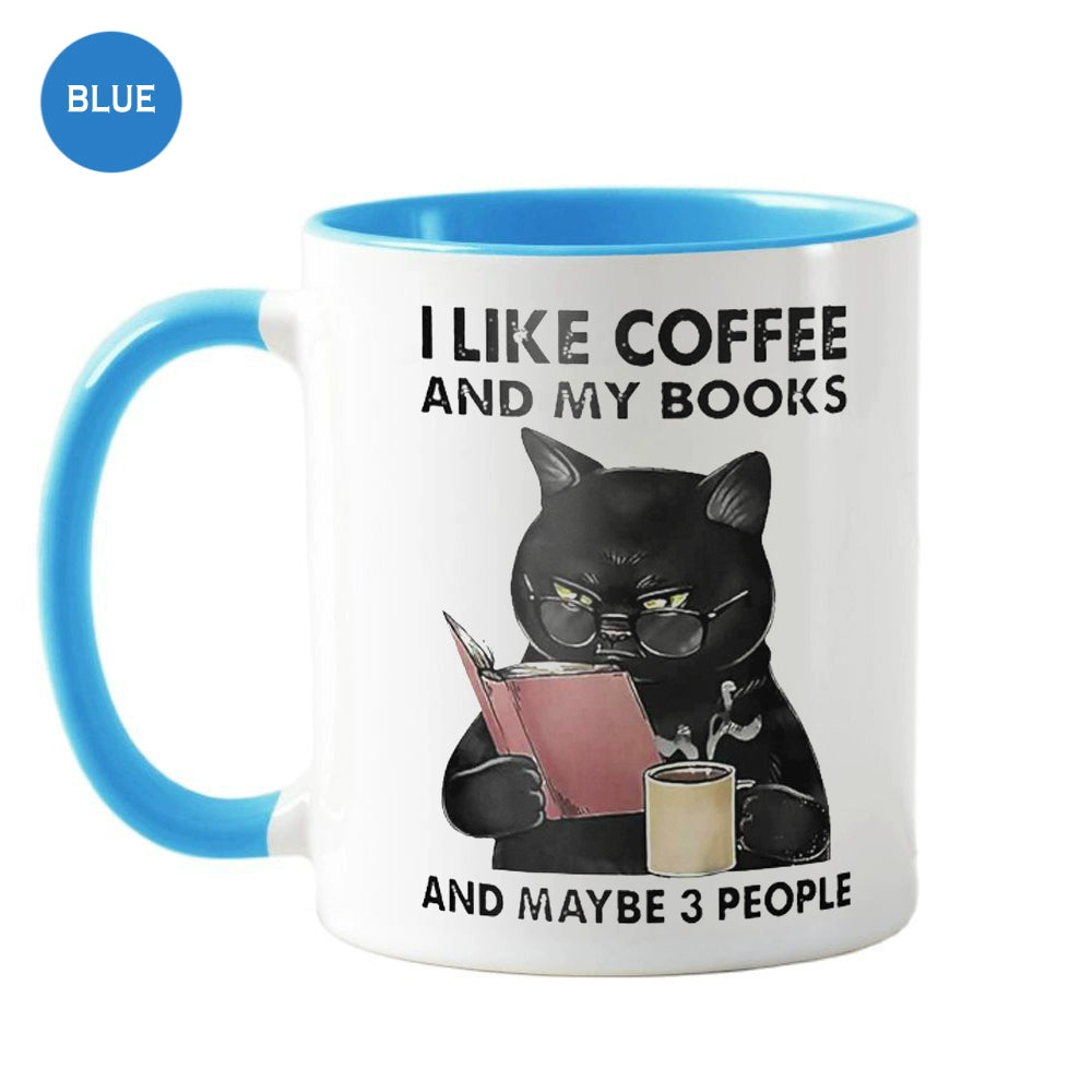 I like Coffee and My Books Cup Cartoon Adult Black Cat Mug Coffee Cup