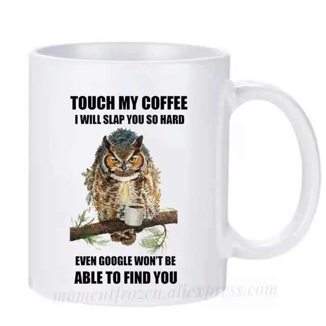 Funny Owl Cups Office Coworker Coffee Mugs Friends Gift Ceramic Beer Drinkware Nature Animal Lover Tea Caffeine Cocoa Coffeeware