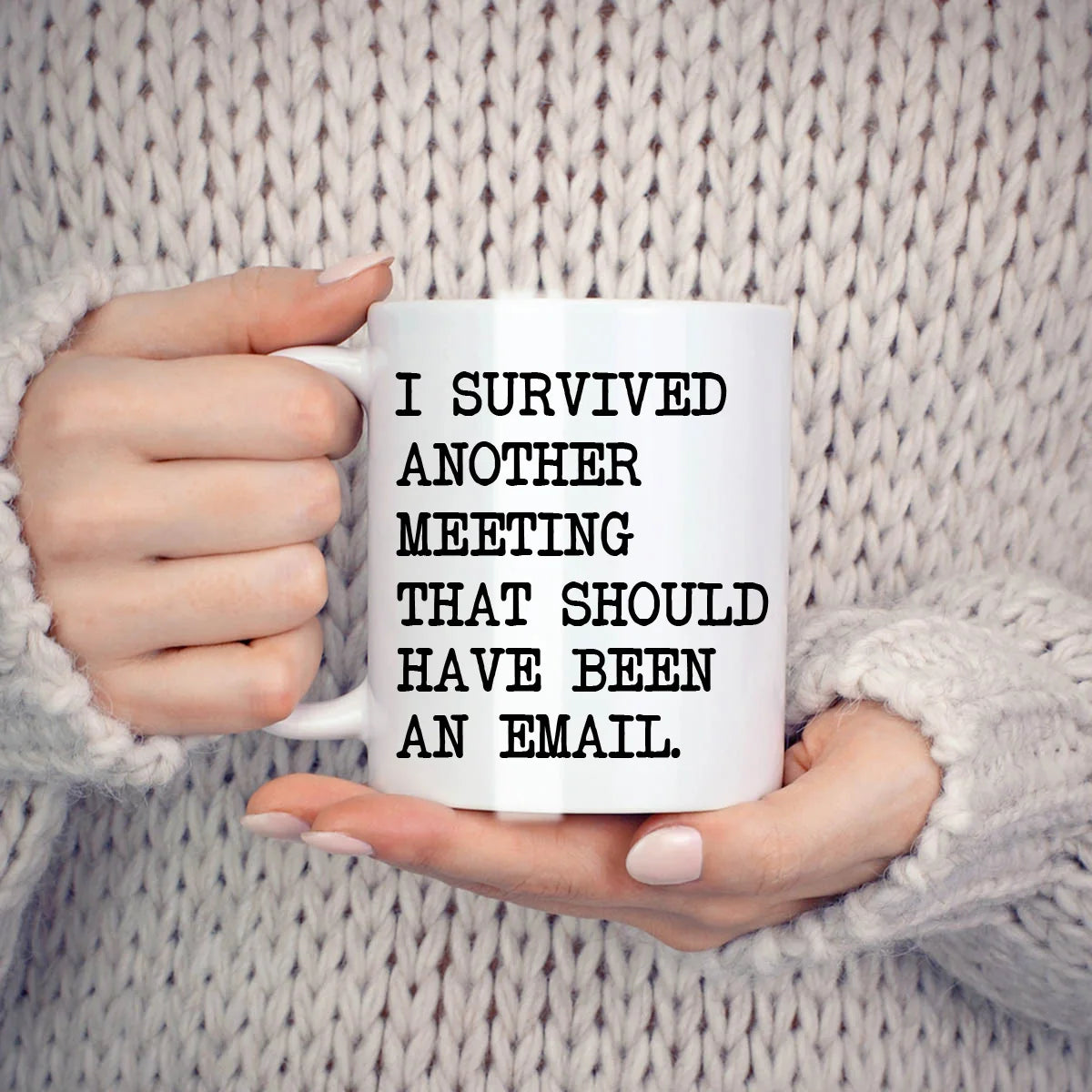 I Survived Another Meeting that Should have been an Email Mugs Funny Birthday Christmas Gifts Novelty White Coffee Cups 11 oz