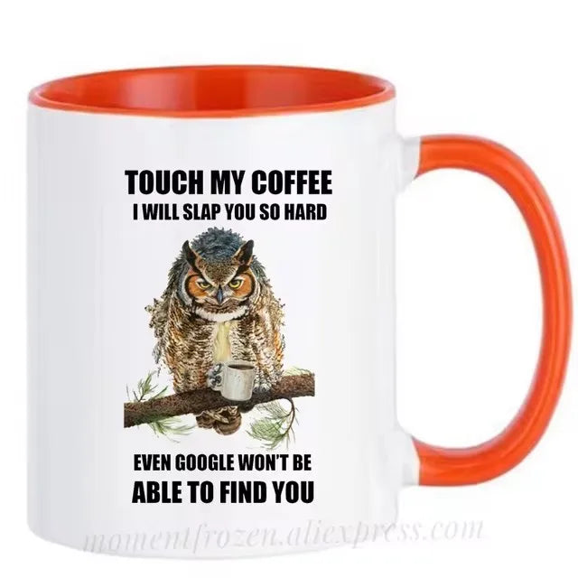 Funny Owl Cups Office Coworker Coffee Mugs Friends Gift Ceramic Beer Drinkware Nature Animal Lover Tea Caffeine Cocoa Coffeeware