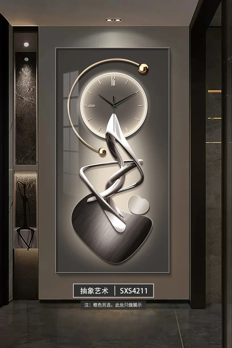 Modern simple porch decorative painting clock wall clock new corridor corridor hanging painting living room clock hanging wall