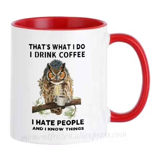 Funny Owl Cups Office Coworker Coffee Mugs Friends Gift Ceramic Beer Drinkware Nature Animal Lover Tea Caffeine Cocoa Coffeeware