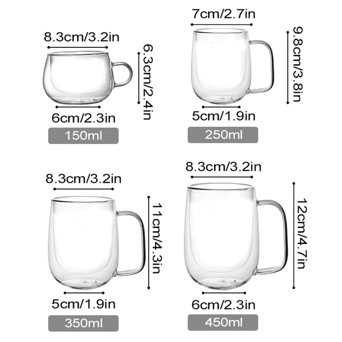 Double Wall High Borosilicate Glass Mug Heat Resistant Handle Coffee Milk Juice Water Cup Bar Drinkware Coffeeware Lover Gift