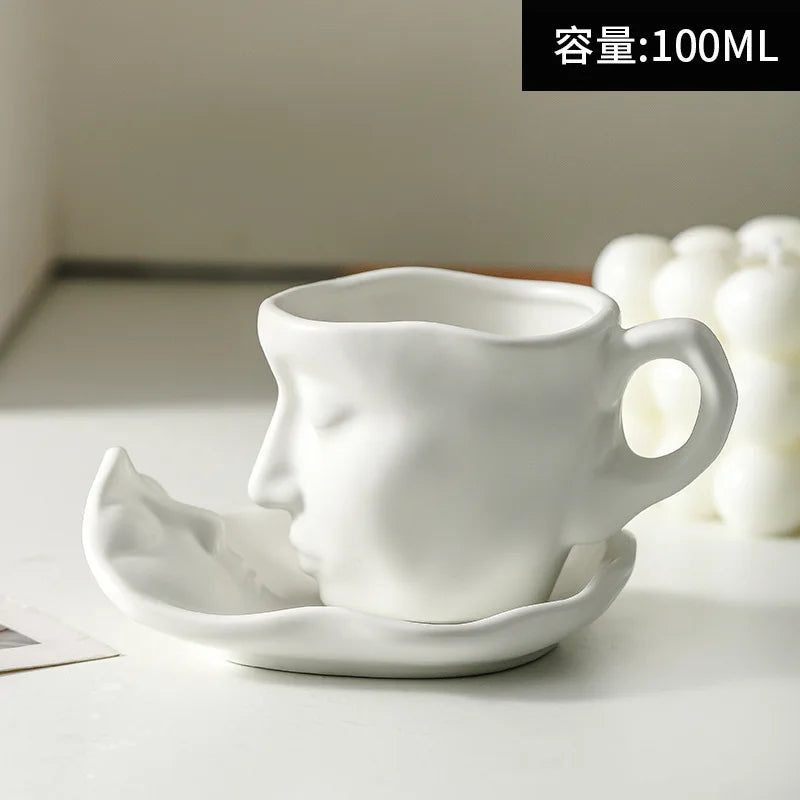 Hot Sale Abstract Art Design Human Face Mugs and Saucers Fashion Creative Ceramic Cup for Gift Office Home Mugs Coffee Cups