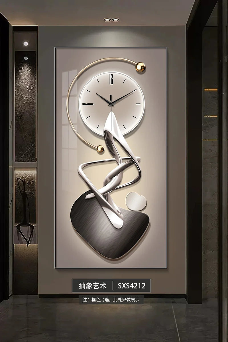 Modern simple porch decorative painting clock wall clock new corridor corridor hanging painting living room clock hanging wall