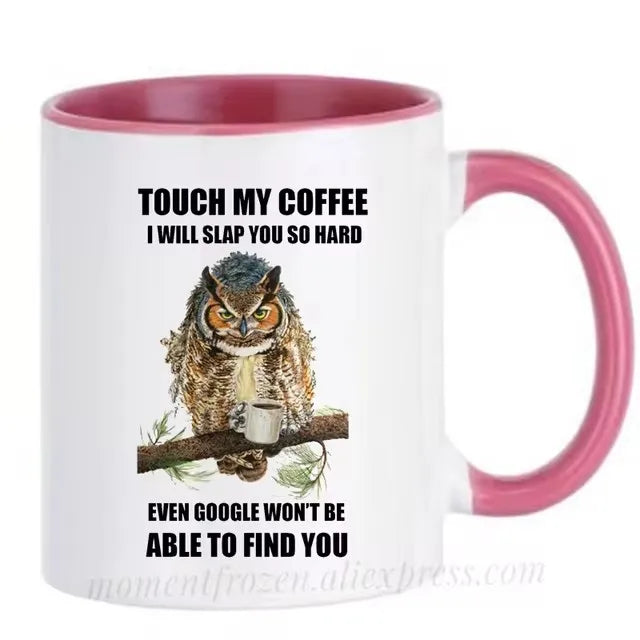 Funny Owl Cups Office Coworker Coffee Mugs Friends Gift Ceramic Beer Drinkware Nature Animal Lover Tea Caffeine Cocoa Coffeeware