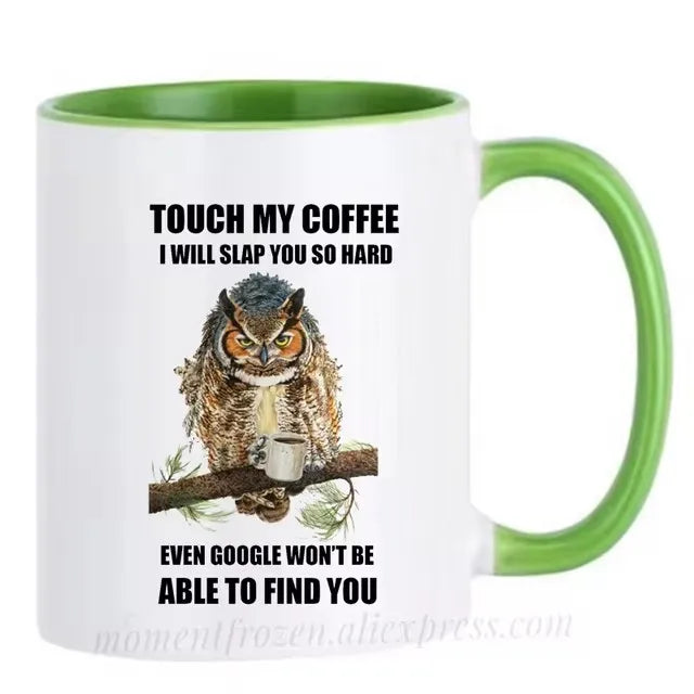 Funny Owl Cups Office Coworker Coffee Mugs Friends Gift Ceramic Beer Drinkware Nature Animal Lover Tea Caffeine Cocoa Coffeeware