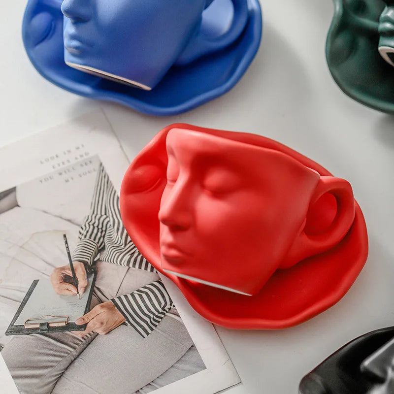 Hot Sale Abstract Art Design Human Face Mugs and Saucers Fashion Creative Ceramic Cup for Gift Office Home Mugs Coffee Cups