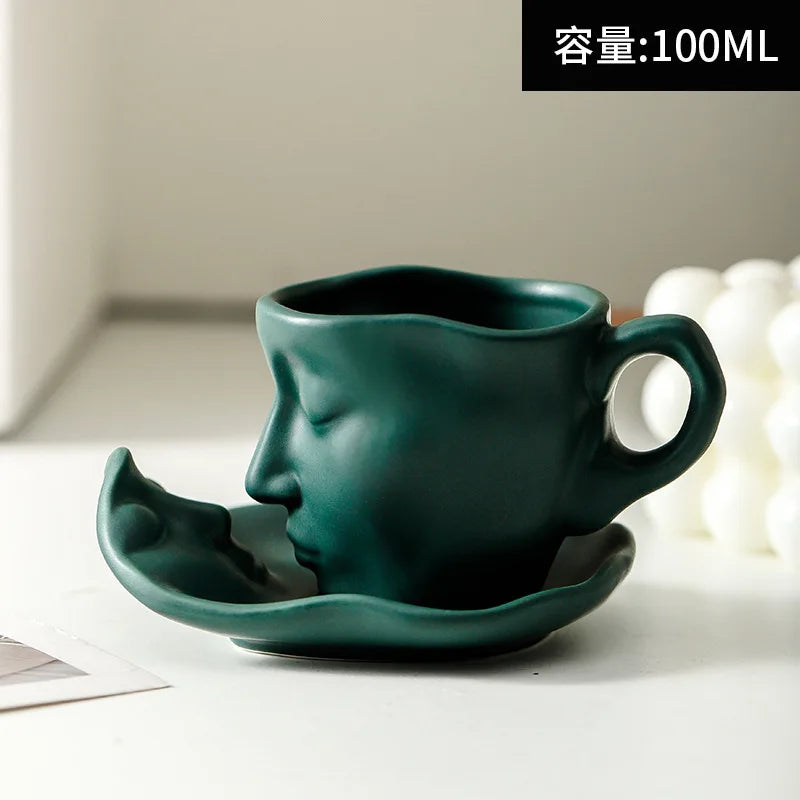 Hot Sale Abstract Art Design Human Face Mugs and Saucers Fashion Creative Ceramic Cup for Gift Office Home Mugs Coffee Cups
