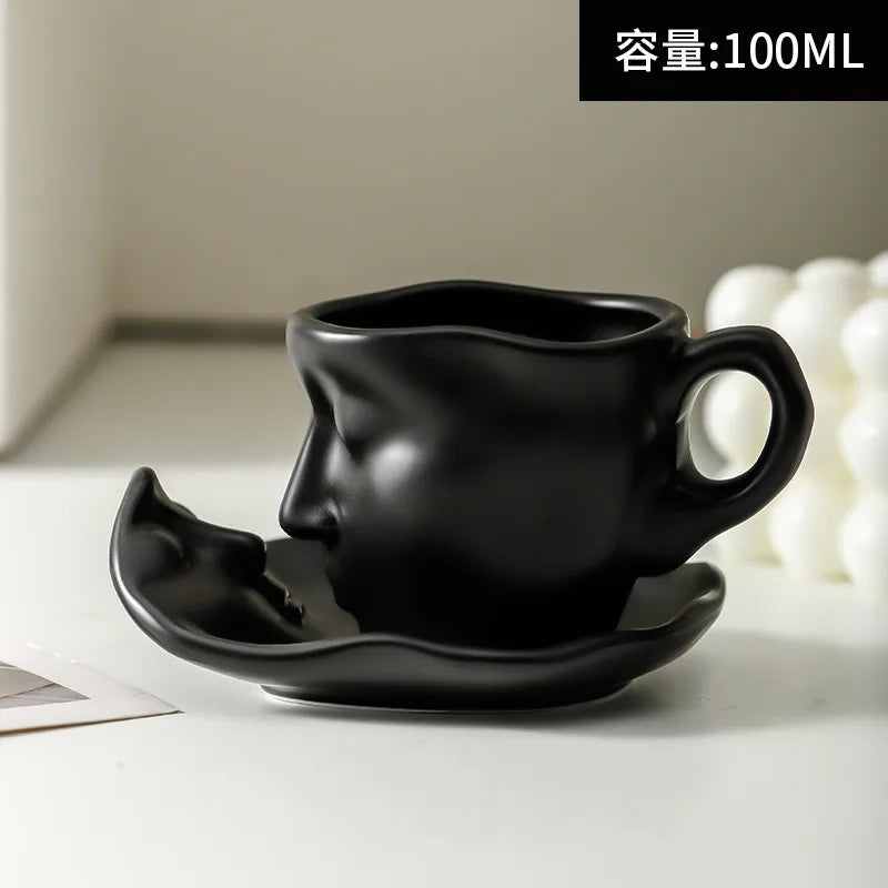 Hot Sale Abstract Art Design Human Face Mugs and Saucers Fashion Creative Ceramic Cup for Gift Office Home Mugs Coffee Cups