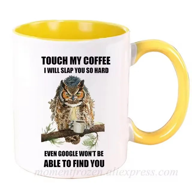Funny Owl Cups Office Coworker Coffee Mugs Friends Gift Ceramic Beer Drinkware Nature Animal Lover Tea Caffeine Cocoa Coffeeware