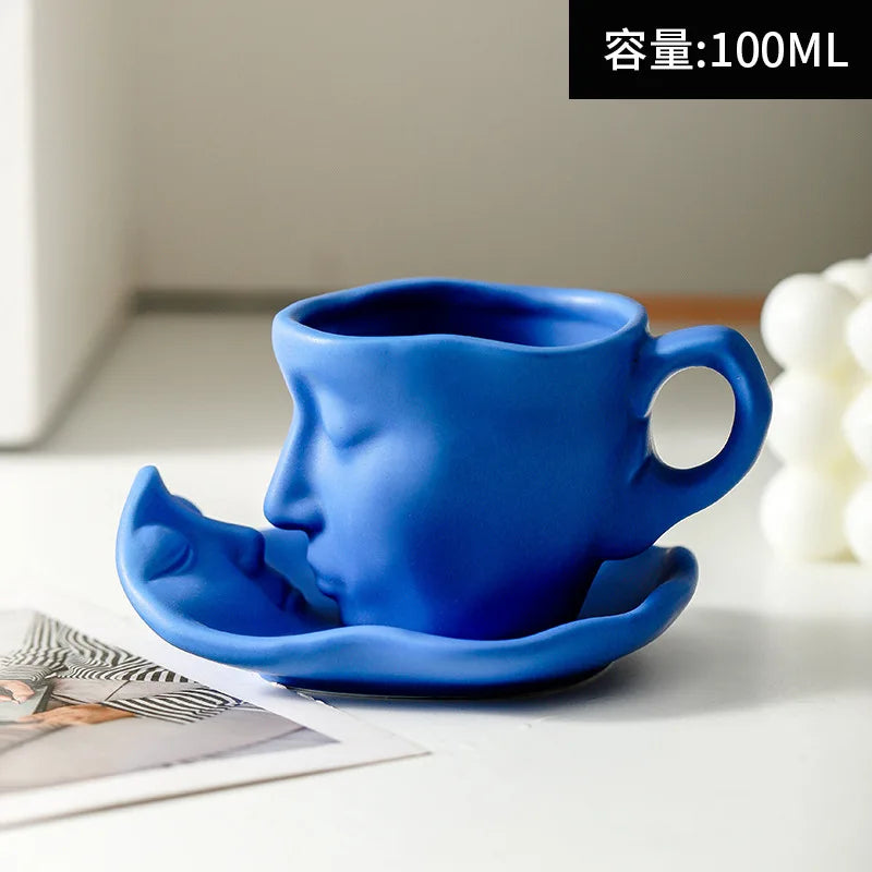 Hot Sale Abstract Art Design Human Face Mugs and Saucers Fashion Creative Ceramic Cup for Gift Office Home Mugs Coffee Cups