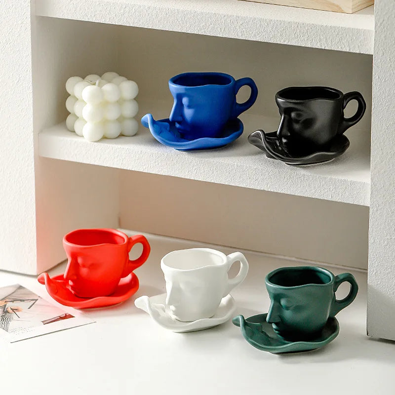 Hot Sale Abstract Art Design Human Face Mugs and Saucers Fashion Creative Ceramic Cup for Gift Office Home Mugs Coffee Cups
