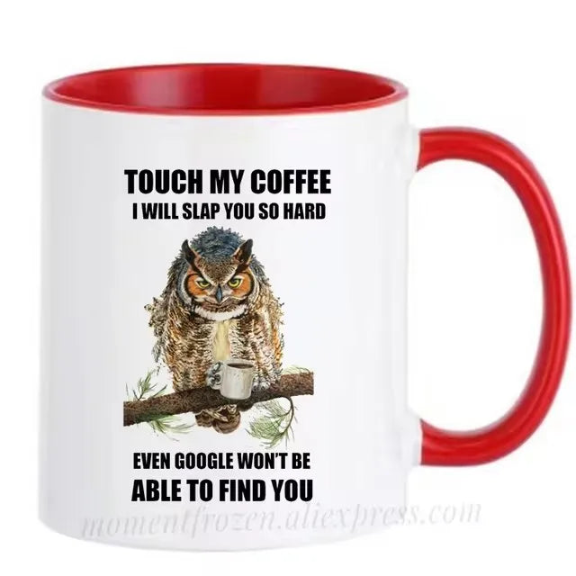 Funny Owl Cups Office Coworker Coffee Mugs Friends Gift Ceramic Beer Drinkware Nature Animal Lover Tea Caffeine Cocoa Coffeeware