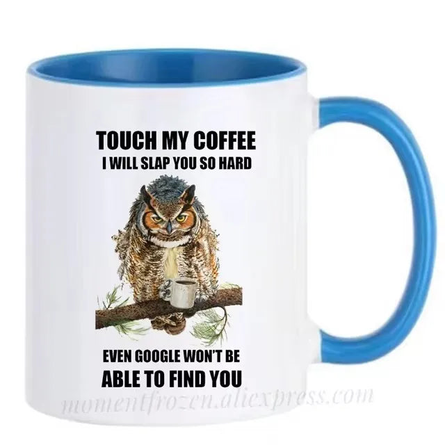 Funny Owl Cups Office Coworker Coffee Mugs Friends Gift Ceramic Beer Drinkware Nature Animal Lover Tea Caffeine Cocoa Coffeeware