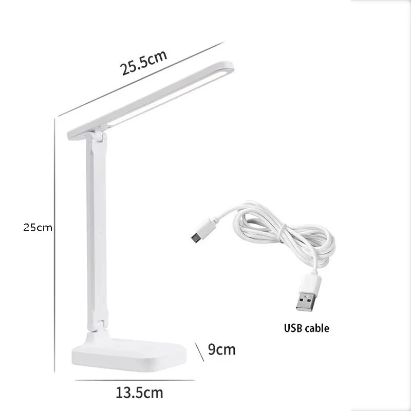 LED Touch Switch White Folding Desk Lamp Bedroom Bedside Study Reading Eye Care Night Lamp USB Plug-in Dimmable White Desk Lamp