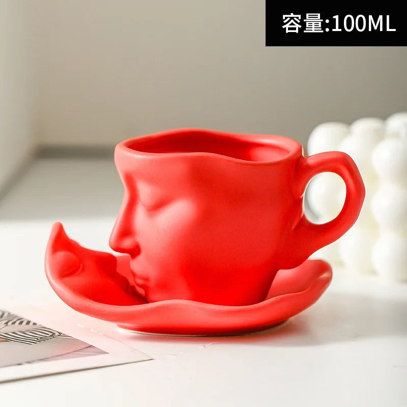 Hot Sale Abstract Art Design Human Face Mugs and Saucers Fashion Creative Ceramic Cup for Gift Office Home Mugs Coffee Cups