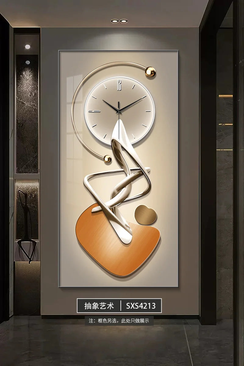 Modern simple porch decorative painting clock wall clock new corridor corridor hanging painting living room clock hanging wall