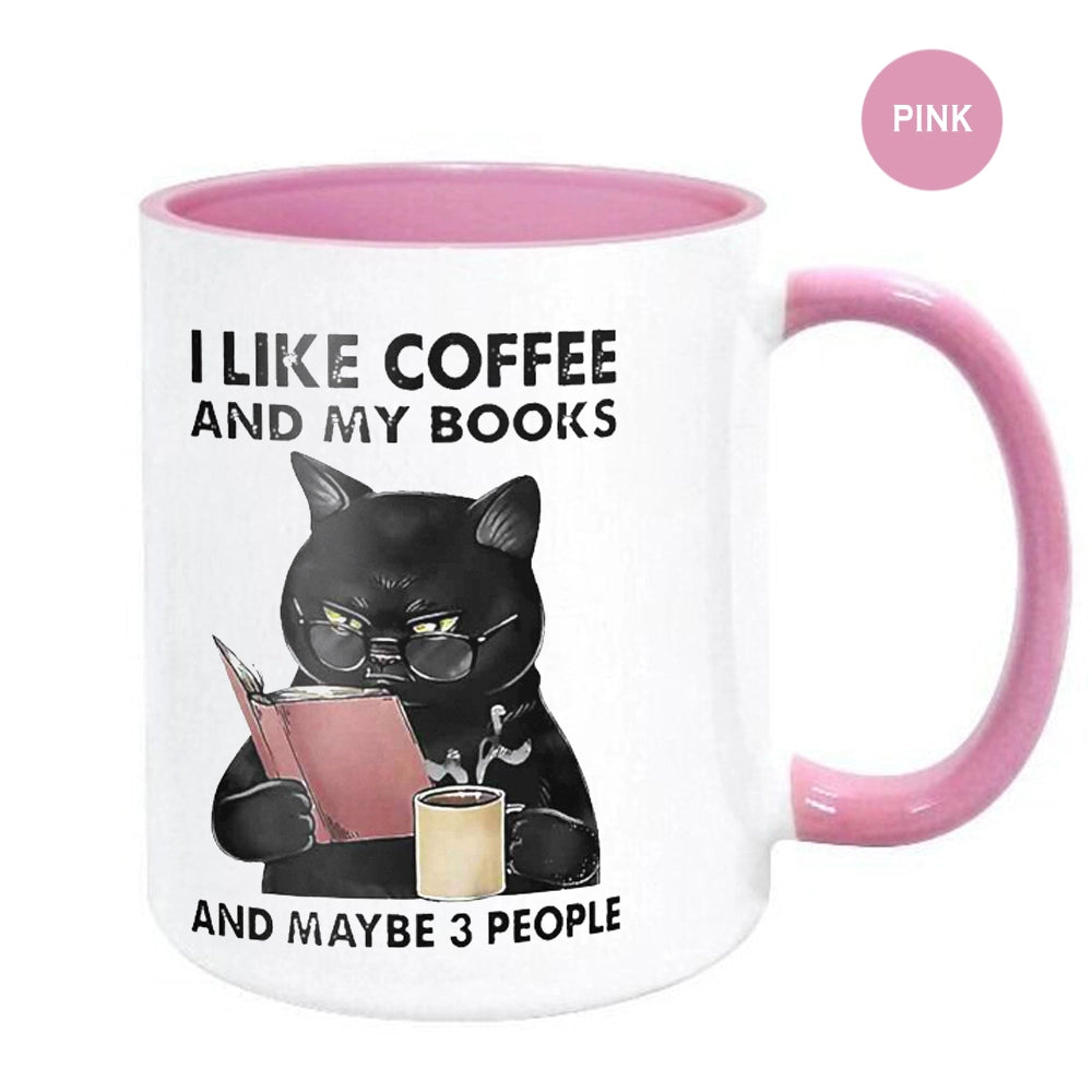 I like Coffee and My Books Cup Cartoon Adult Black Cat Mug Coffee Cup