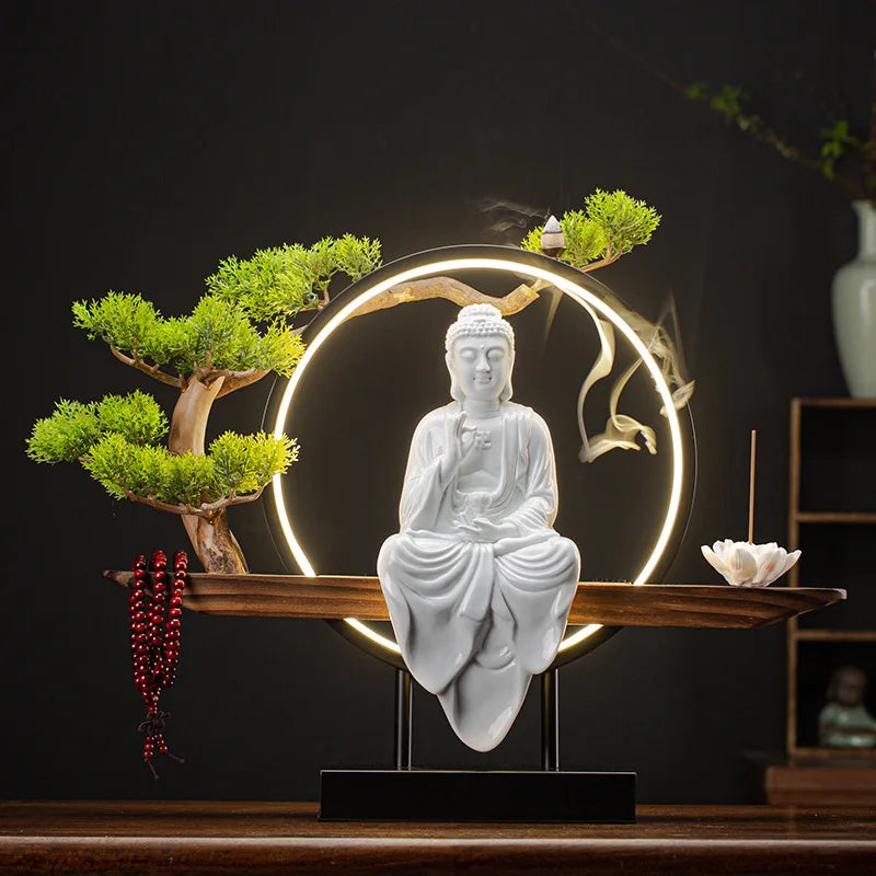 Buddha Statues Sakyamuni Buddha Figurines Tathagata Buddha Figures Ceramic Lamp Circle Living Room Incense Porch Buddha Statue