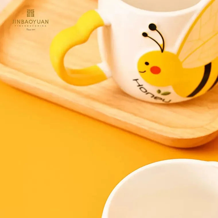 Ceramic Coffee Mug  Milk Cup Drinkware Yellow bee Pattern Teacup Simple Creative Mugs handle cup