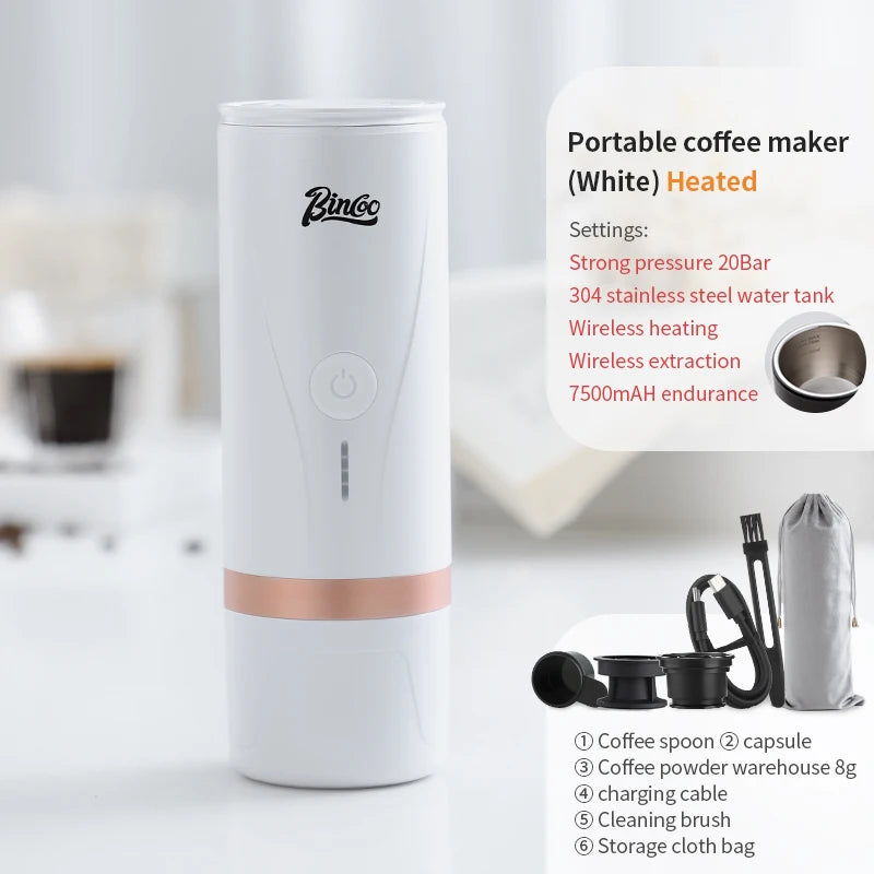 Bincoo portable capsule coffee machine Italian outdoor camping coffee powder capsule dual-use electric non plug in