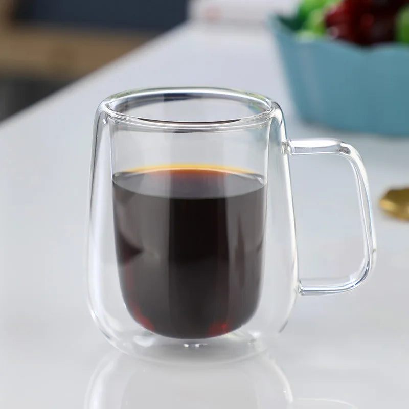 Double Wall High Borosilicate Glass Mug Heat Resistant Handle Coffee Milk Juice Water Cup Bar Drinkware Coffeeware Lover Gift