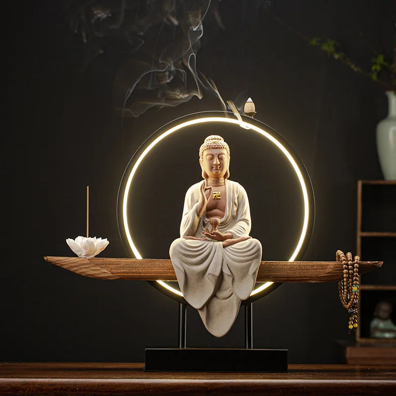 Buddha Statues Sakyamuni Buddha Figurines Tathagata Buddha Figures Ceramic Lamp Circle Living Room Incense Porch Buddha Statue