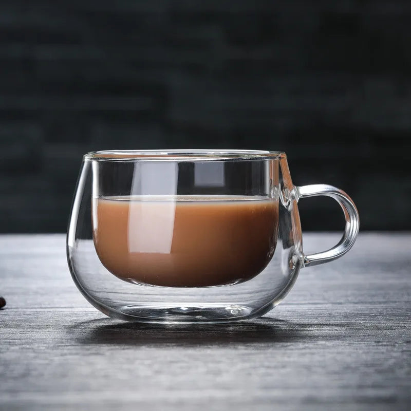Double Wall High Borosilicate Glass Mug Heat Resistant Handle Coffee Milk Juice Water Cup Bar Drinkware Coffeeware Lover Gift