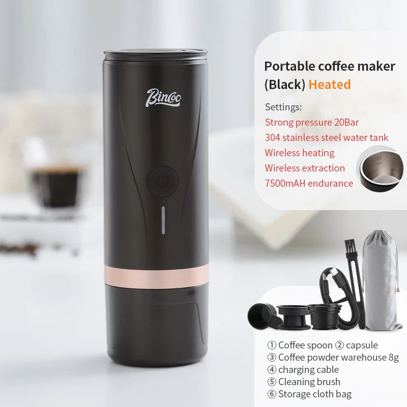 Bincoo portable capsule coffee machine Italian outdoor camping coffee powder capsule dual-use electric non plug in