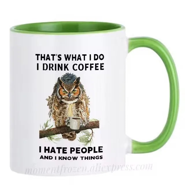 Funny Owl Cups Office Coworker Coffee Mugs Friends Gift Ceramic Beer Drinkware Nature Animal Lover Tea Caffeine Cocoa Coffeeware