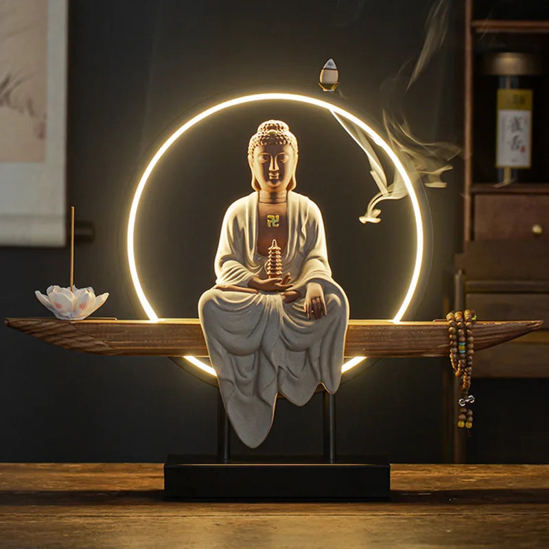 Buddha Statues Sakyamuni Buddha Figurines Tathagata Buddha Figures Ceramic Lamp Circle Living Room Incense Porch Buddha Statue