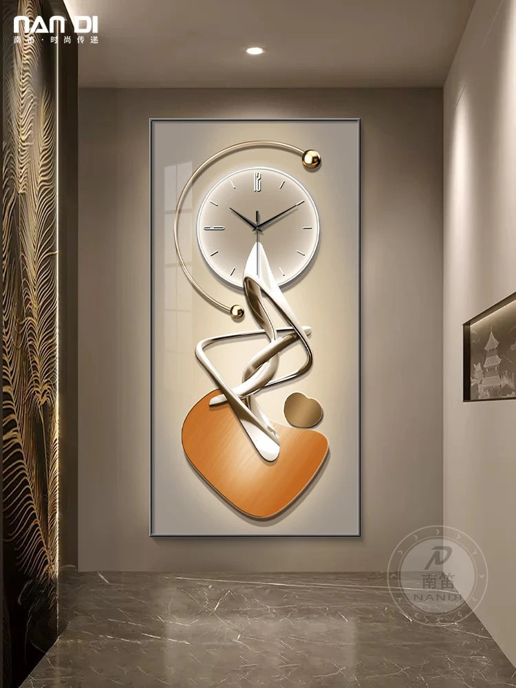 Modern simple porch decorative painting clock wall clock new corridor corridor hanging painting living room clock hanging wall