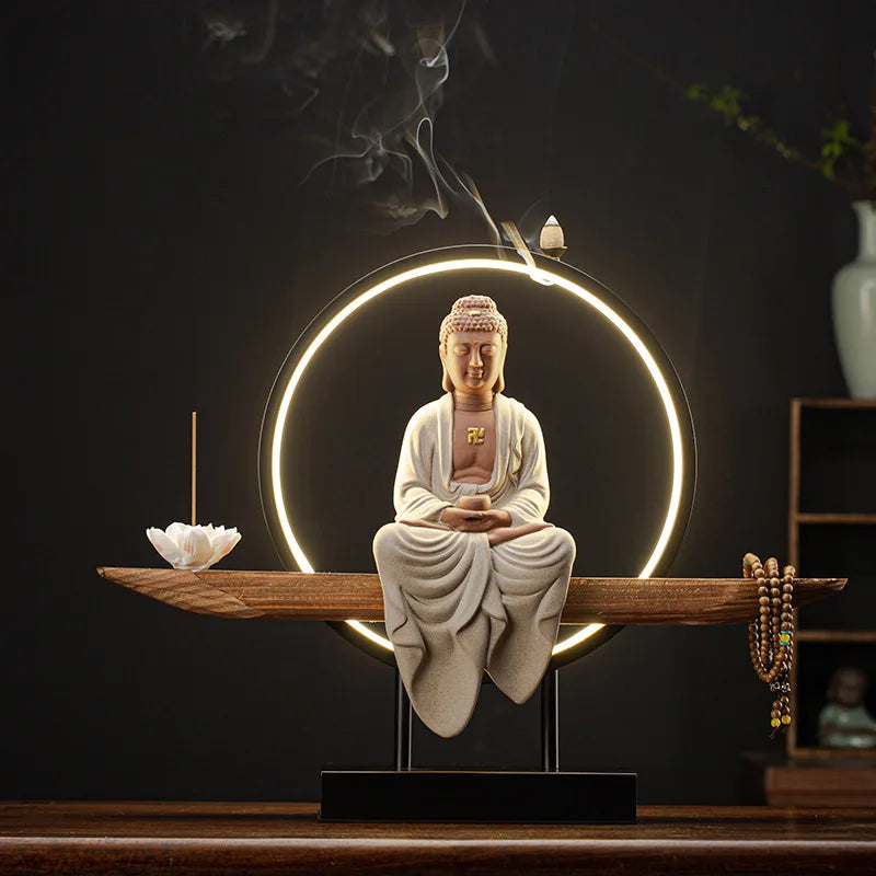 Buddha Statues Sakyamuni Buddha Figurines Tathagata Buddha Figures Ceramic Lamp Circle Living Room Incense Porch Buddha Statue