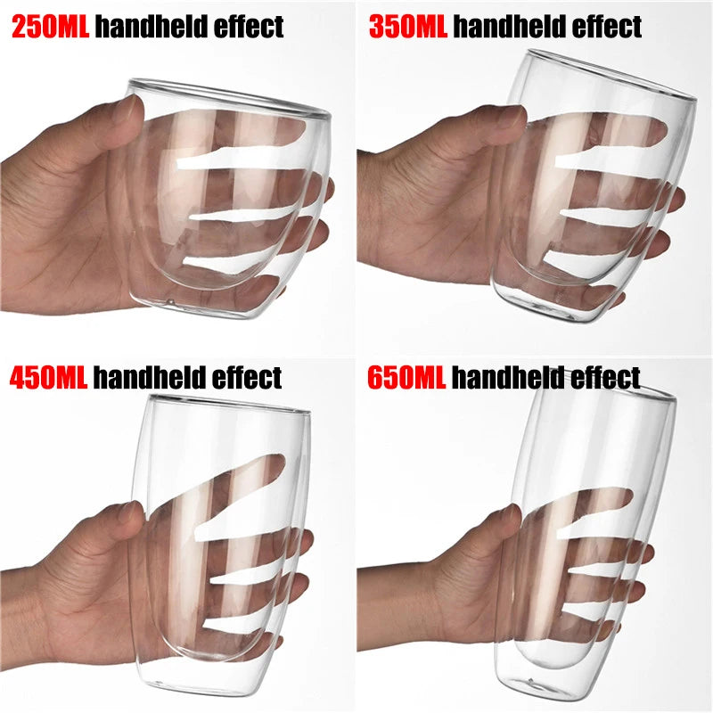 Double Wall High Borosilicate Glass Mug Heat Resistant Handle Coffee Milk Juice Water Cup Bar Drinkware Coffeeware Lover Gift