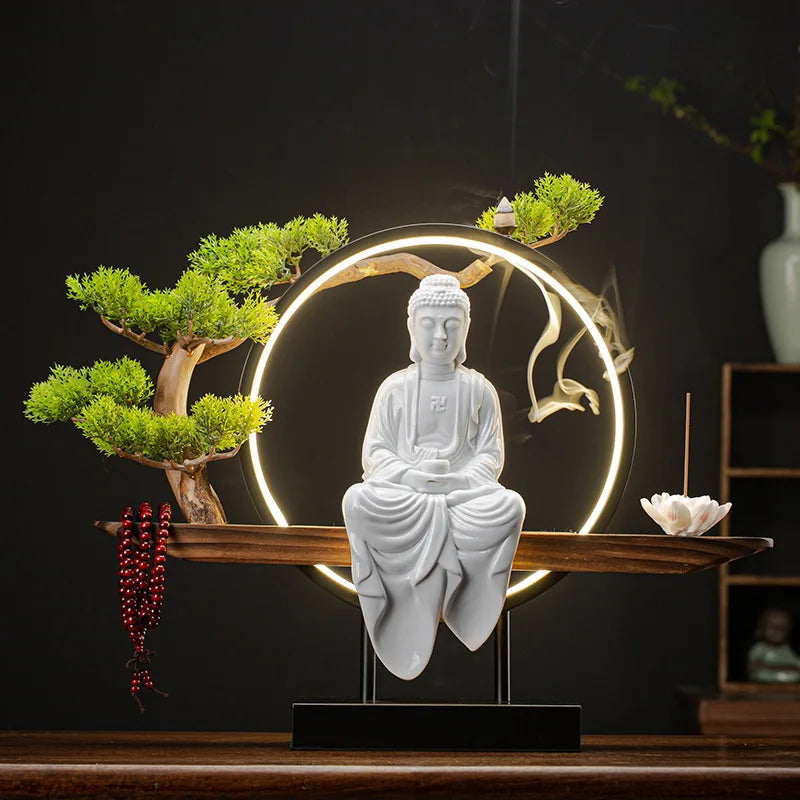 Buddha Statues Sakyamuni Buddha Figurines Tathagata Buddha Figures Ceramic Lamp Circle Living Room Incense Porch Buddha Statue