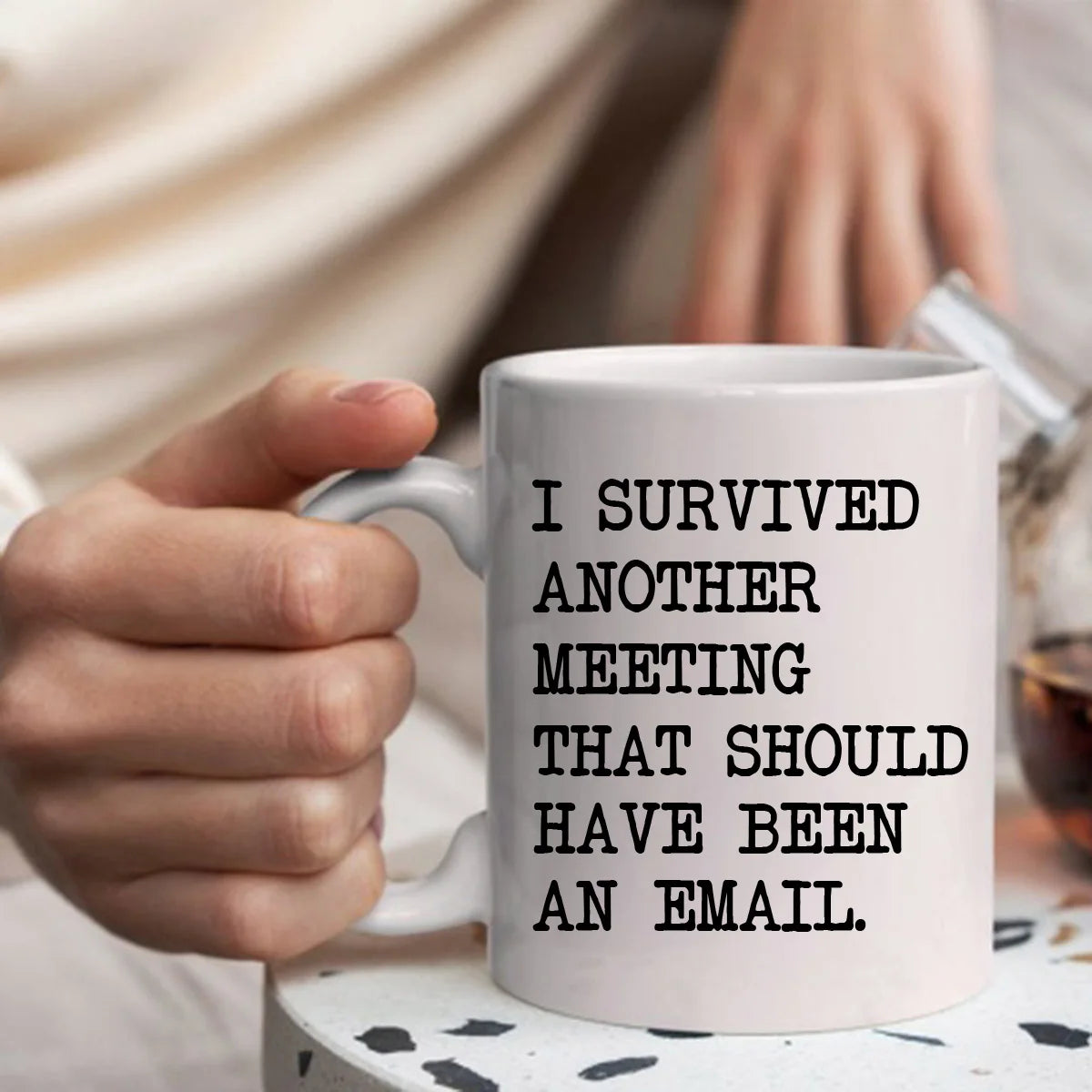 I Survived Another Meeting that Should have been an Email Mugs Funny Birthday Christmas Gifts Novelty White Coffee Cups 11 oz
