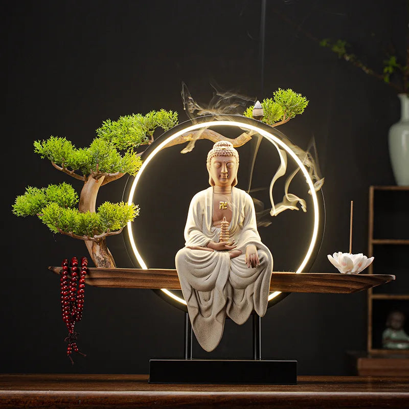 Buddha Statues Sakyamuni Buddha Figurines Tathagata Buddha Figures Ceramic Lamp Circle Living Room Incense Porch Buddha Statue