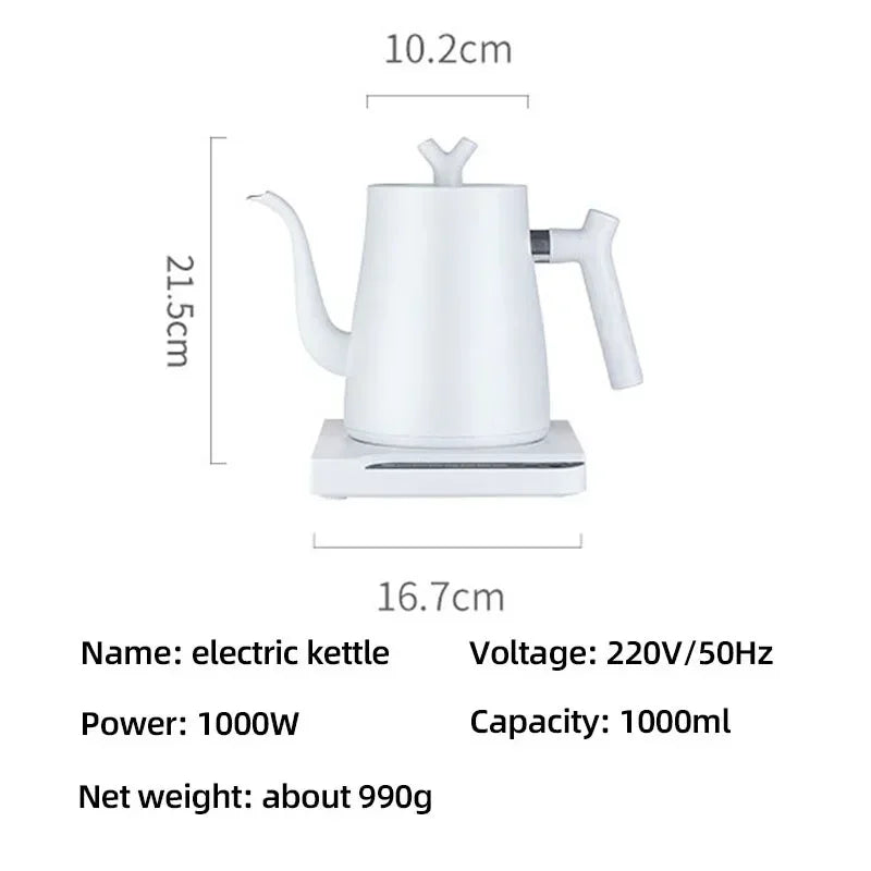 1000W Gooseneck Electric Kettle Hand Brewing Coffee Pot Smart Temperature Control Teapot 1.0L Slender Mouth Pot Boil Water Jug