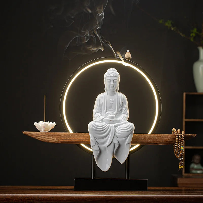 Buddha Statues Sakyamuni Buddha Figurines Tathagata Buddha Figures Ceramic Lamp Circle Living Room Incense Porch Buddha Statue