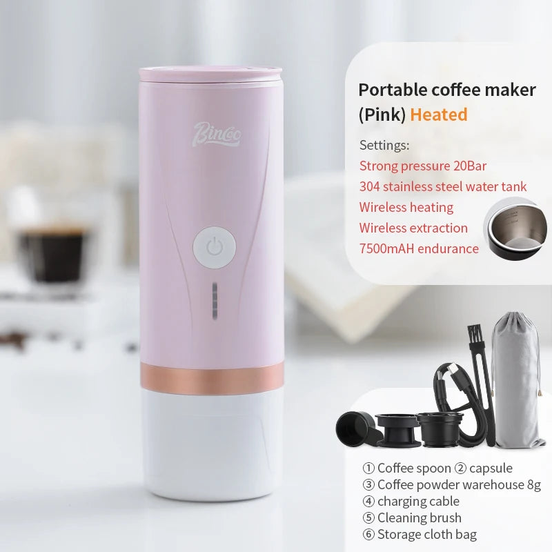 Bincoo portable capsule coffee machine Italian outdoor camping coffee powder capsule dual-use electric non plug in