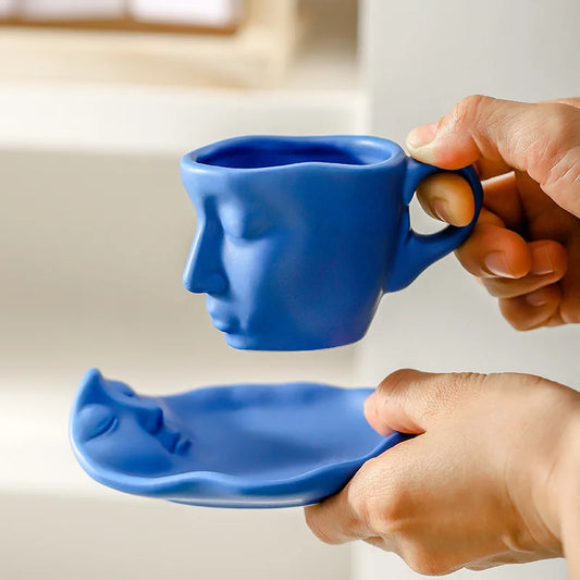 Hot Sale Abstract Art Design Human Face Mugs and Saucers Fashion Creative Ceramic Cup for Gift Office Home Mugs Coffee Cups