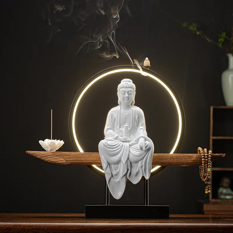 Buddha Statues Sakyamuni Buddha Figurines Tathagata Buddha Figures Ceramic Lamp Circle Living Room Incense Porch Buddha Statue