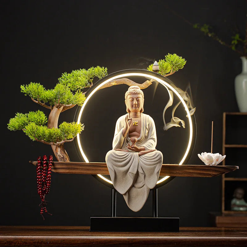 Buddha Statues Sakyamuni Buddha Figurines Tathagata Buddha Figures Ceramic Lamp Circle Living Room Incense Porch Buddha Statue
