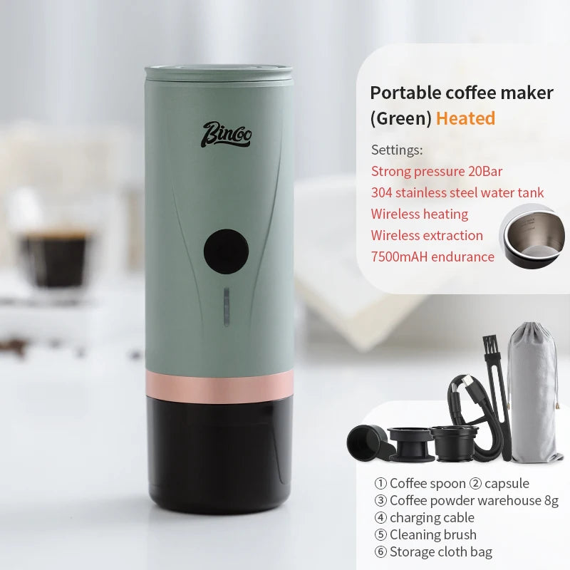 Bincoo portable capsule coffee machine Italian outdoor camping coffee powder capsule dual-use electric non plug in
