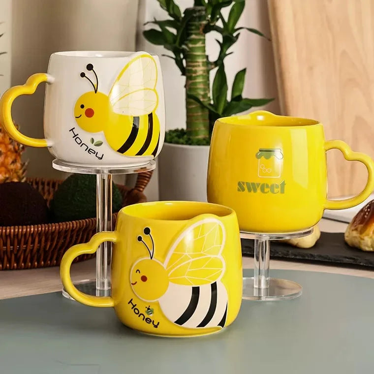 Ceramic Coffee Mug  Milk Cup Drinkware Yellow bee Pattern Teacup Simple Creative Mugs handle cup