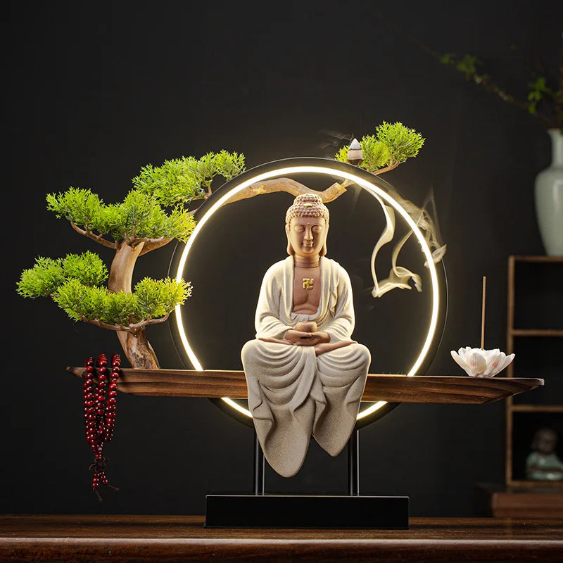 Buddha Statues Sakyamuni Buddha Figurines Tathagata Buddha Figures Ceramic Lamp Circle Living Room Incense Porch Buddha Statue